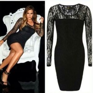 Kardashian Kollection Black Lace Long Sleeve Dress